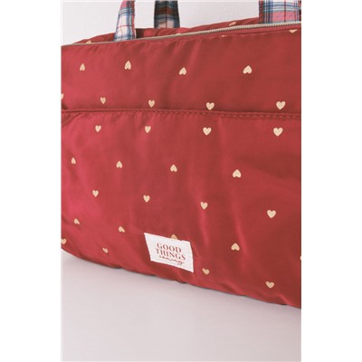 Neceser grande nylon rojo estampado corazones