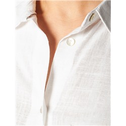 Свободная удлиненная блузка с карманом изо льна с вискозой