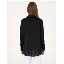 Siyah Comfort Fit Saten Uzun Kollu Gömlek