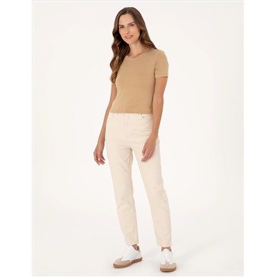 Bej Mom High Waist Fit Jean Pantolon