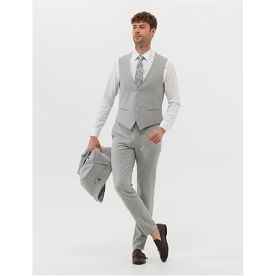 Gri Ekstra Slim Fit Yelekli Takım Elbise