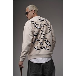 Свитшот  журавли  беж