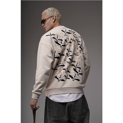 Свитшот  журавли  беж