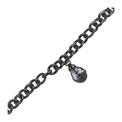 Браслет 18-23см (Майорка 14мм темно-серая; покрытие черный родий), Есть комплект