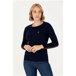 Kadın Lacivert Bisiklet Yaka Basic Kazak