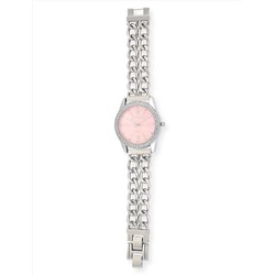 LADIES CLASSIC SILVER AND PINK BRACELET WATCH
