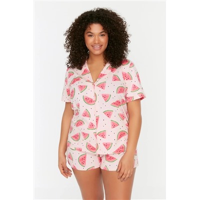 Trendyol Curve Pudra Baskılı Örme Düğmeli Pijama Takımı TBBSS22PT0707