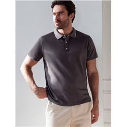 Футболка поло с плетеным воротником на пуговицах из эластичного хлопка