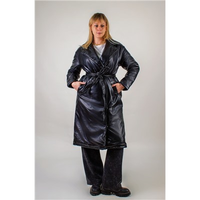 Стеганое теплое пальто из экокожи, арт.355