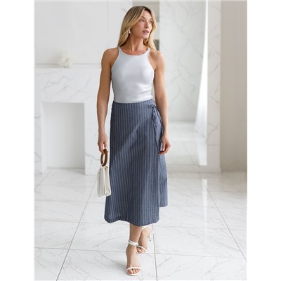 Юбка миди на запАх в полоску из легкого хлопкового поплина