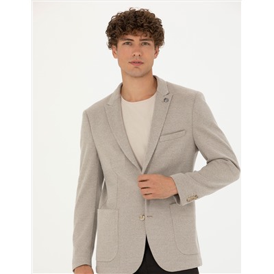 Bej Ekstra Slim Fit Spor Ceket