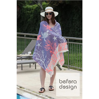 Befera Design Müslin Peştamal 4 Kat %100 Pamuklu Mercan Desenli 85x170 Cm Peştemal Banyo Plaj