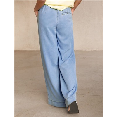 Брюки-палаццо с поясом на резинке из джинсового лиоцелла
