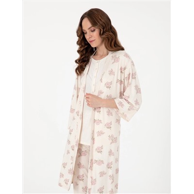 Krem 3'lü Lohusa Pijama Takımı