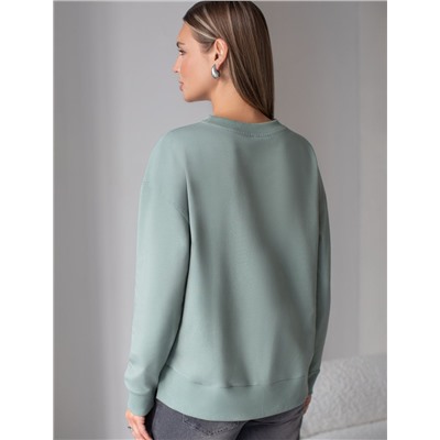 Свободный свитшот с принтом и разрезами из эластичного футера двухнитки без начеса