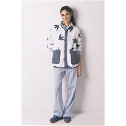 Bata corta borreguito blanco estampado pájaros