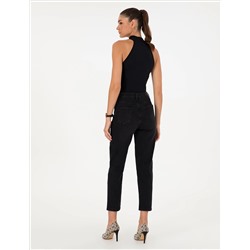 Siyah Mom Fit Geniş Kalıp Jean Pantolon