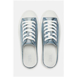 METALLIC DENIM MULE TRAINERS
