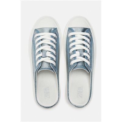 METALLIC DENIM MULE TRAINERS