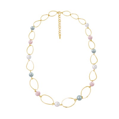 Колье Воздух (Майорка микс 12мм; покрытие золото) 100см, Есть комплект