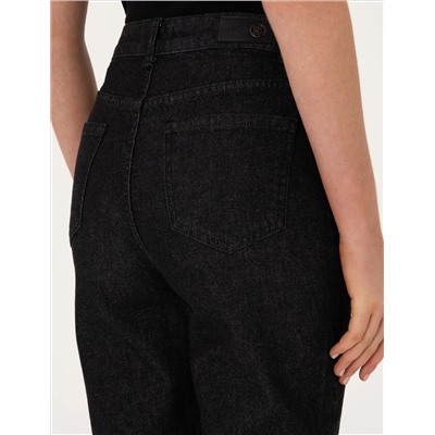 Siyah Mom High Waist Fit Jean Pantolon