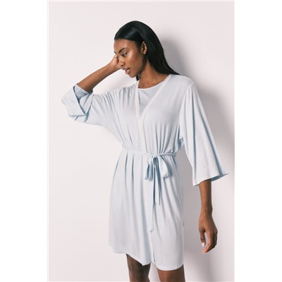 Bata midi viscosa tacto suave azul