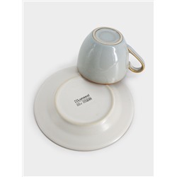 Пара кофейная, 1 перс, 2 пр, 90 мл, керамика, серо-бежевая, с коричневым кантом, Mandala