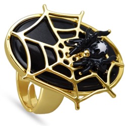 Кольцо Паук (эмаль черная, белая; покрытие золото), Есть комплект