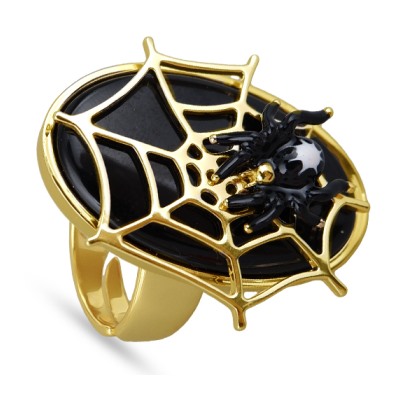 Кольцо Паук (эмаль черная, белая; покрытие золото), Есть комплект