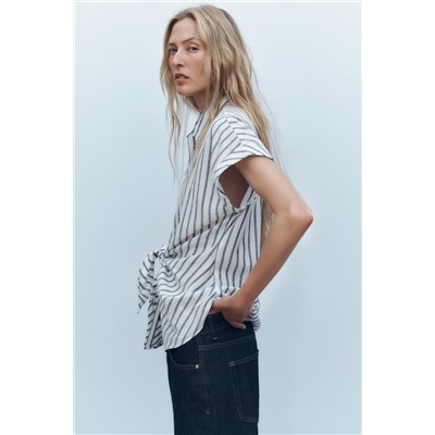 KNOTTED STRIPED LINEN SHIRT