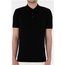 Erkek Slim Fit Polo Yaka Siyah Triko Tişört