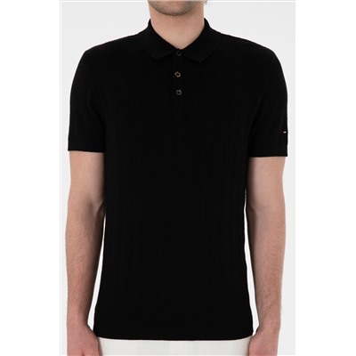 Erkek Slim Fit Polo Yaka Siyah Triko Tişört