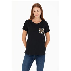 Kadın Siyah Bisiklet Yaka Tişört