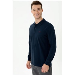 Erkek Lacivert Polo Yaka Basic Sweatshirt