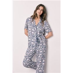 Pijama camisero viscosa estampado flores