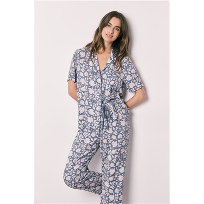 Pijama camisero viscosa estampado flores
