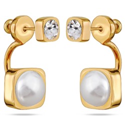 Серьги Теннис (кристаллы SW белые 4мм, Майорка белая 8мм; покрытие золото), Есть комплект