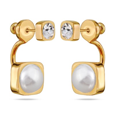 Серьги Теннис (кристаллы SW белые 4мм, Майорка белая 8мм; покрытие золото), Есть комплект