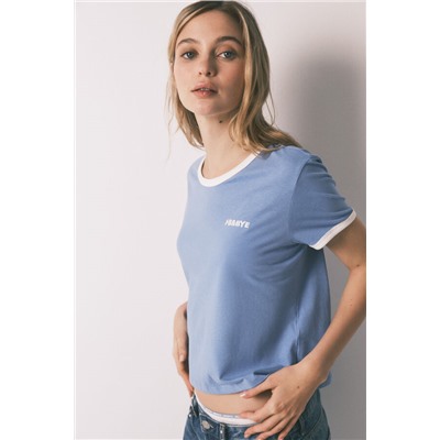 Camiseta lisa manga corta 100% algodón azul