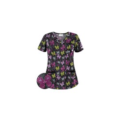 UA Butterfly Bounty Black Scrub Top