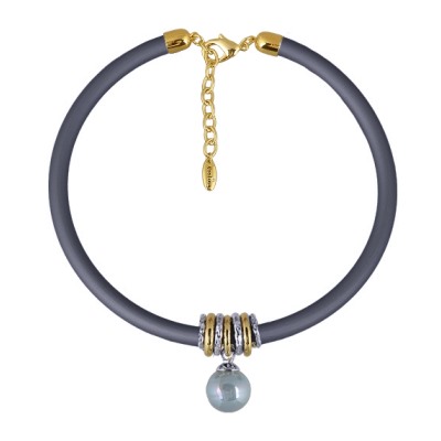 Колье Гевея (Майорка 16мм голубая, каучук графит; покрытие золото) 40-45см, Есть комплект