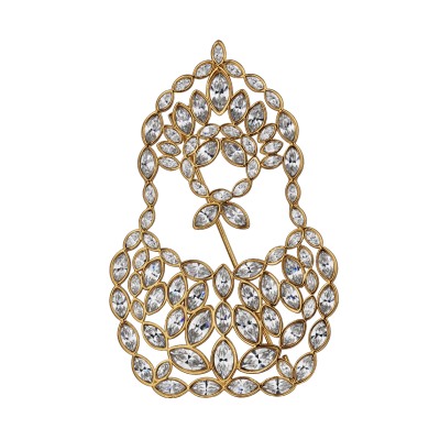 Брошь Матрешка (кристаллы SW белые; покрытие золото), Есть комплект