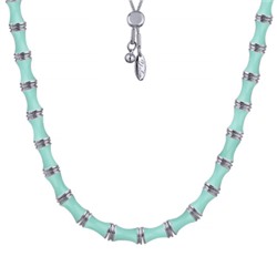 Колье Бамбук (эмаль морская свежесть; покрытие родий) 70см, Есть комплект