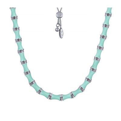 Колье Бамбук (эмаль морская свежесть; покрытие родий) 70см, Есть комплект