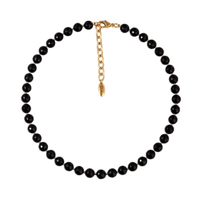 Колье Селена (агат 8мм черный; покрытие золото) 40-45см