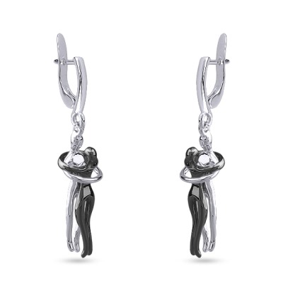Серьги Объятия (покрытие родий, черный родий), Есть комплект