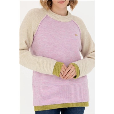 Kadın Lila Bisiklet Yaka Kazak