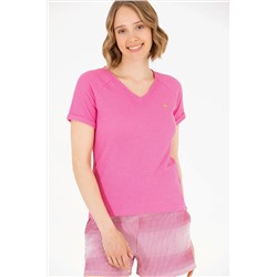 Kadın Pembe V - Yaka Tişört