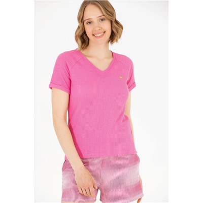 Kadın Pembe V - Yaka Tişört