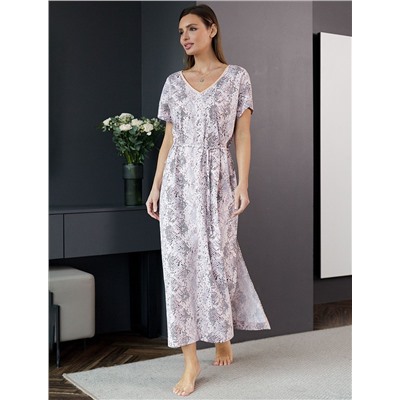 Платье свободное с V-вырезом из 100% хлопка с поясом и разрезом